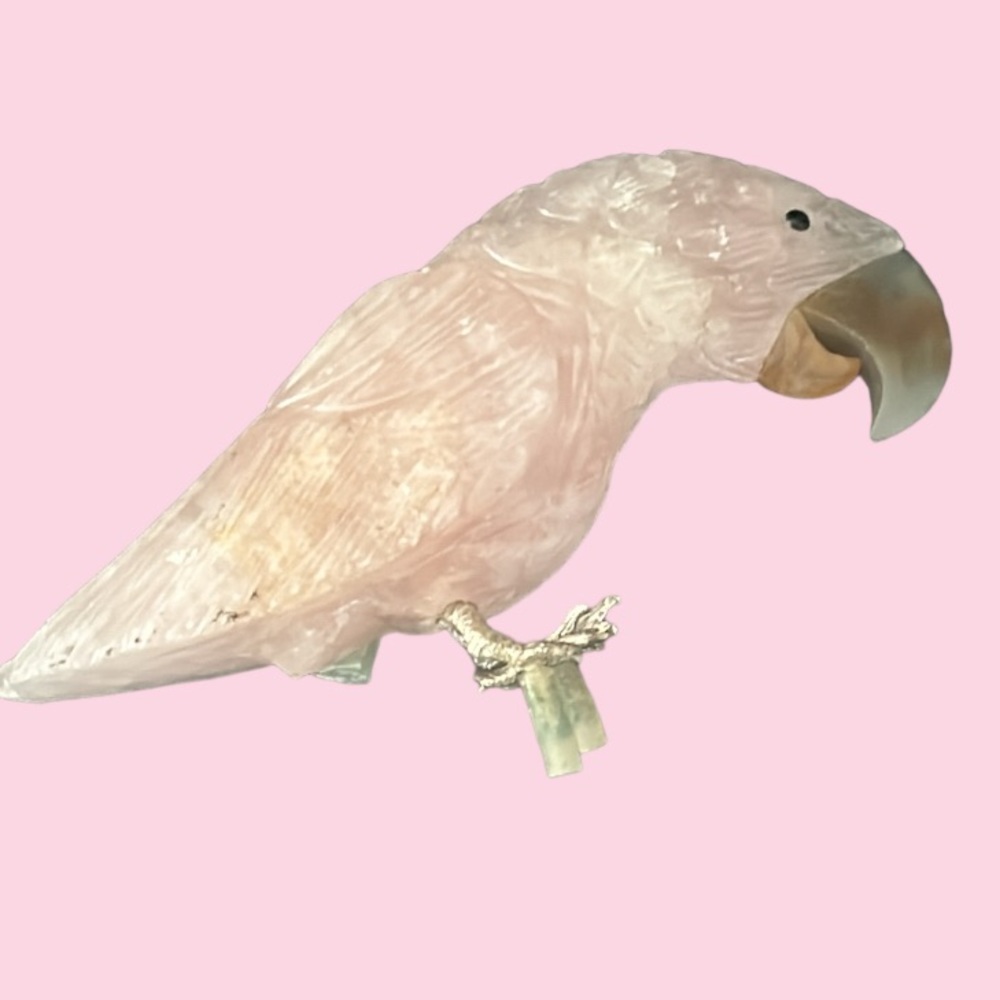 Hand Carved Rose Quartz VTG Parrot